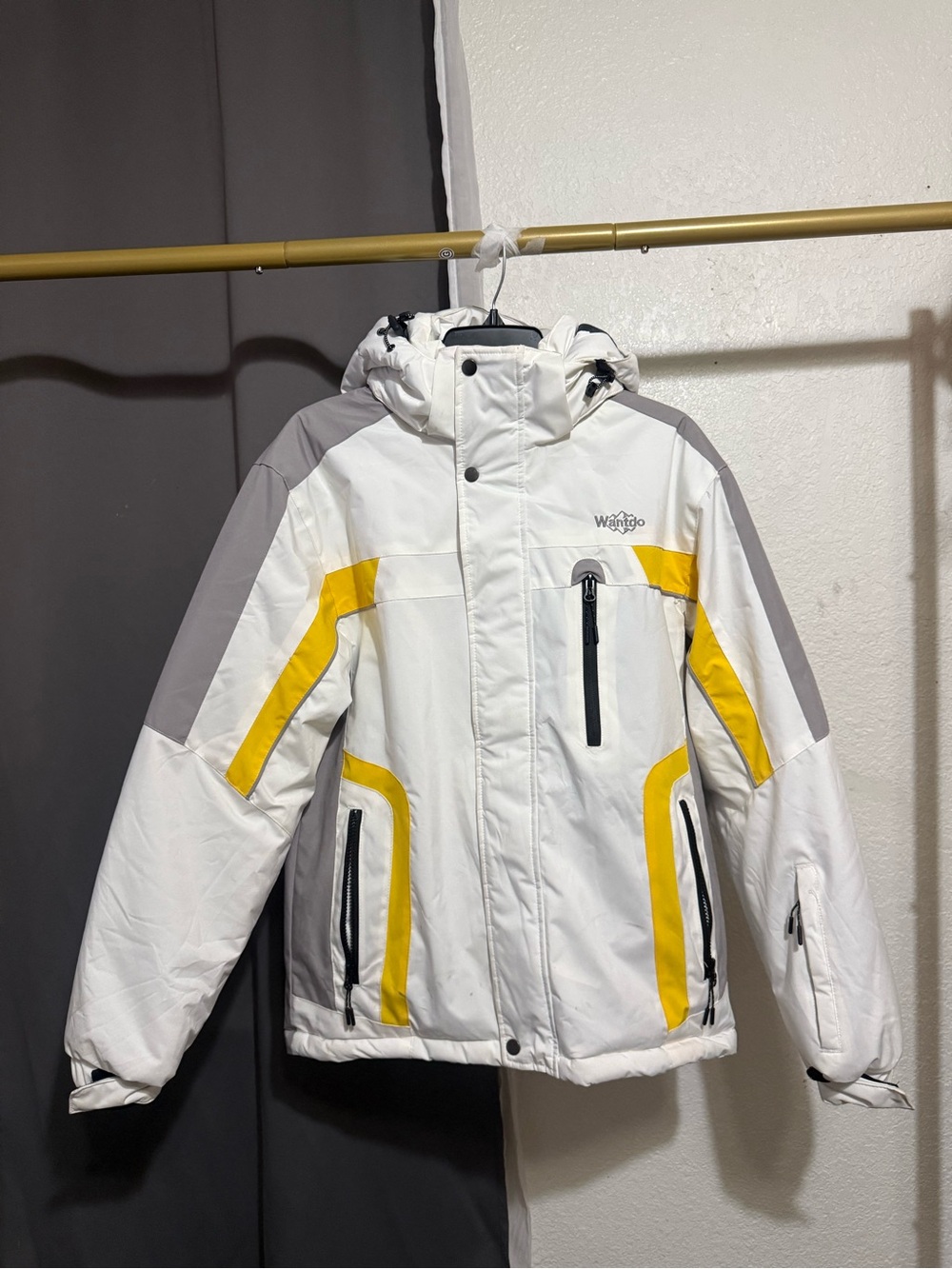 Wenagio Men's White & Yellow Ski Jacket